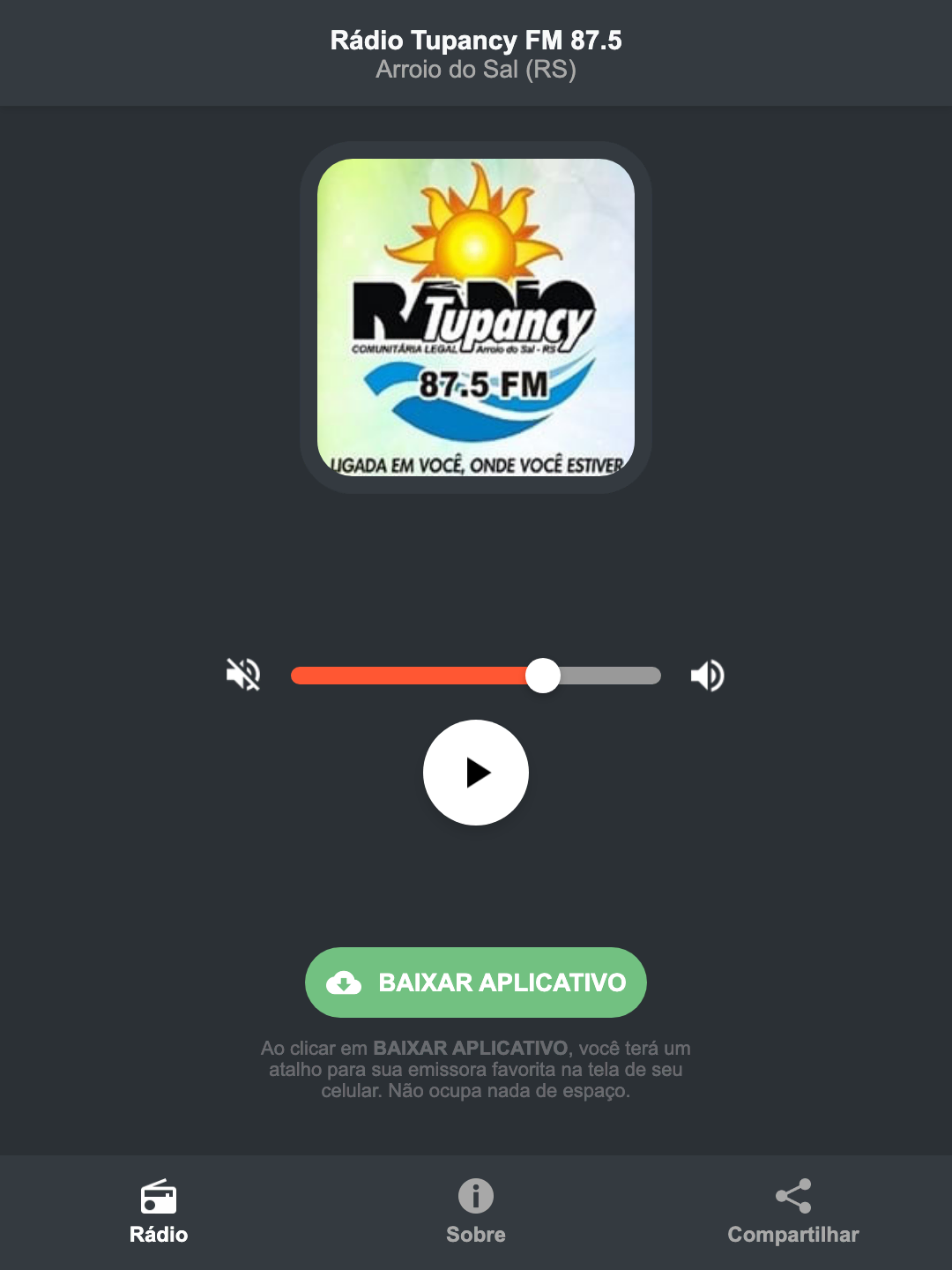 Screenshot do aplicativo da Rádio Tupancy FM 87.5