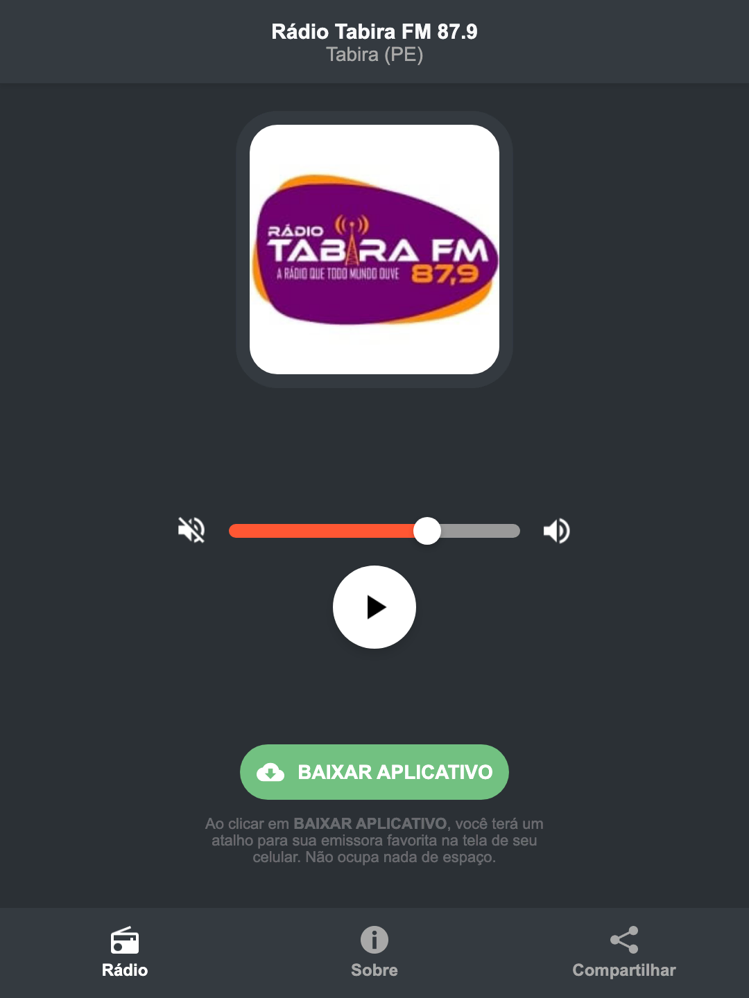 Screenshot do aplicativo da Rádio Tabira FM 87.9