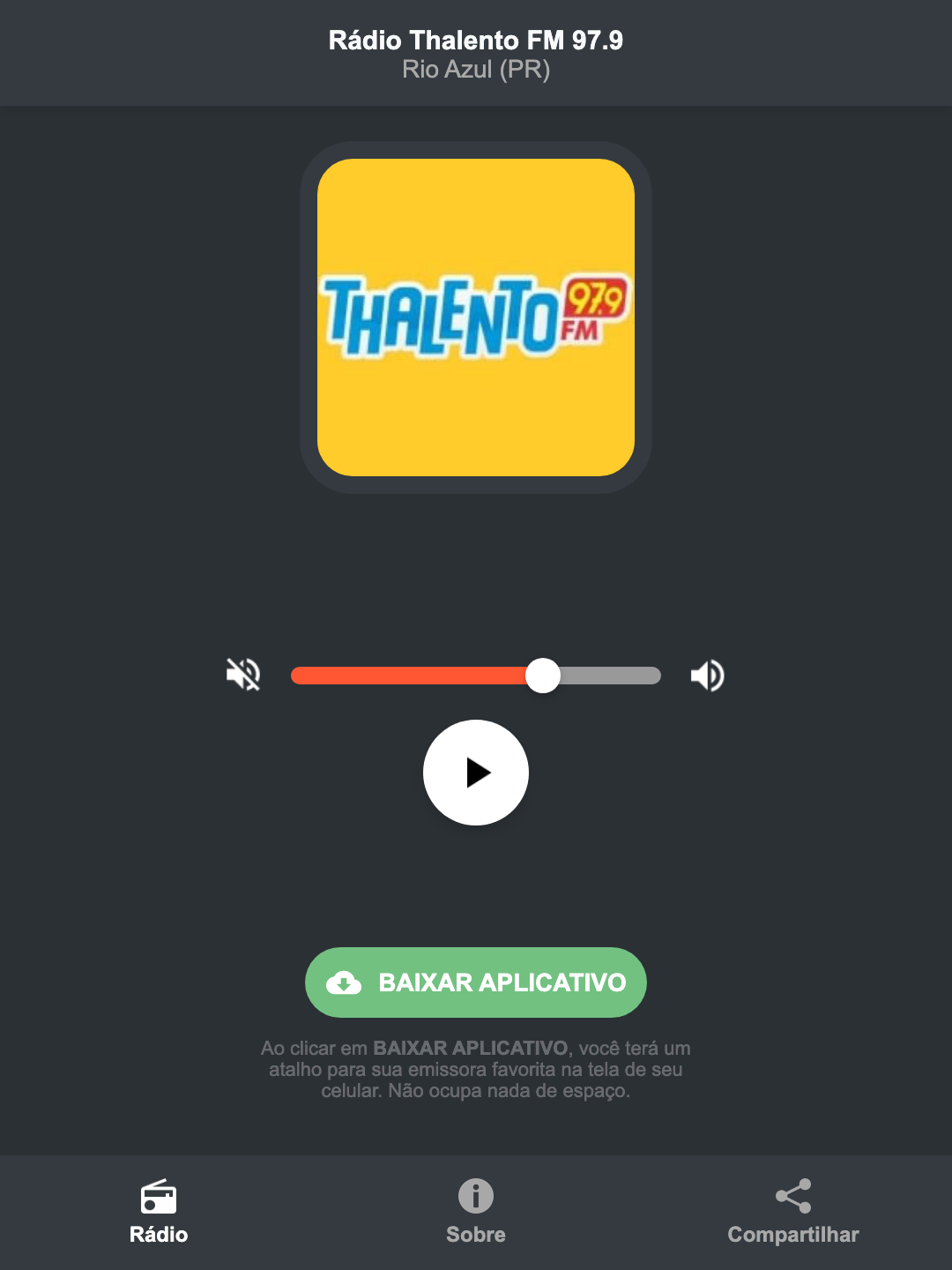 Screenshot do aplicativo da Rádio Thalento FM 97.9