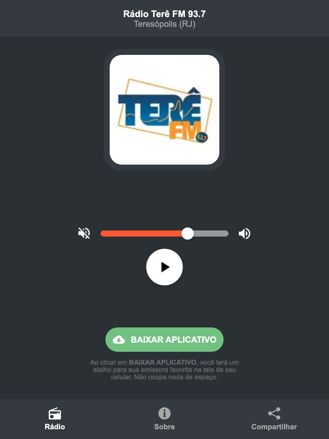 Screenshot do aplicativo da Rádio Terê FM 93.7