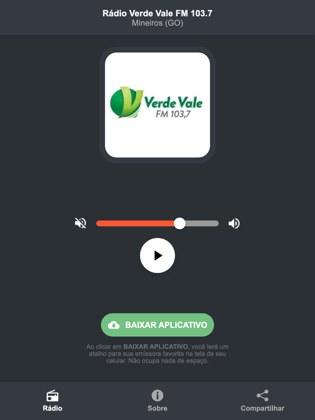 Screenshot do aplicativo da Rádio Verde Vale FM 103.7