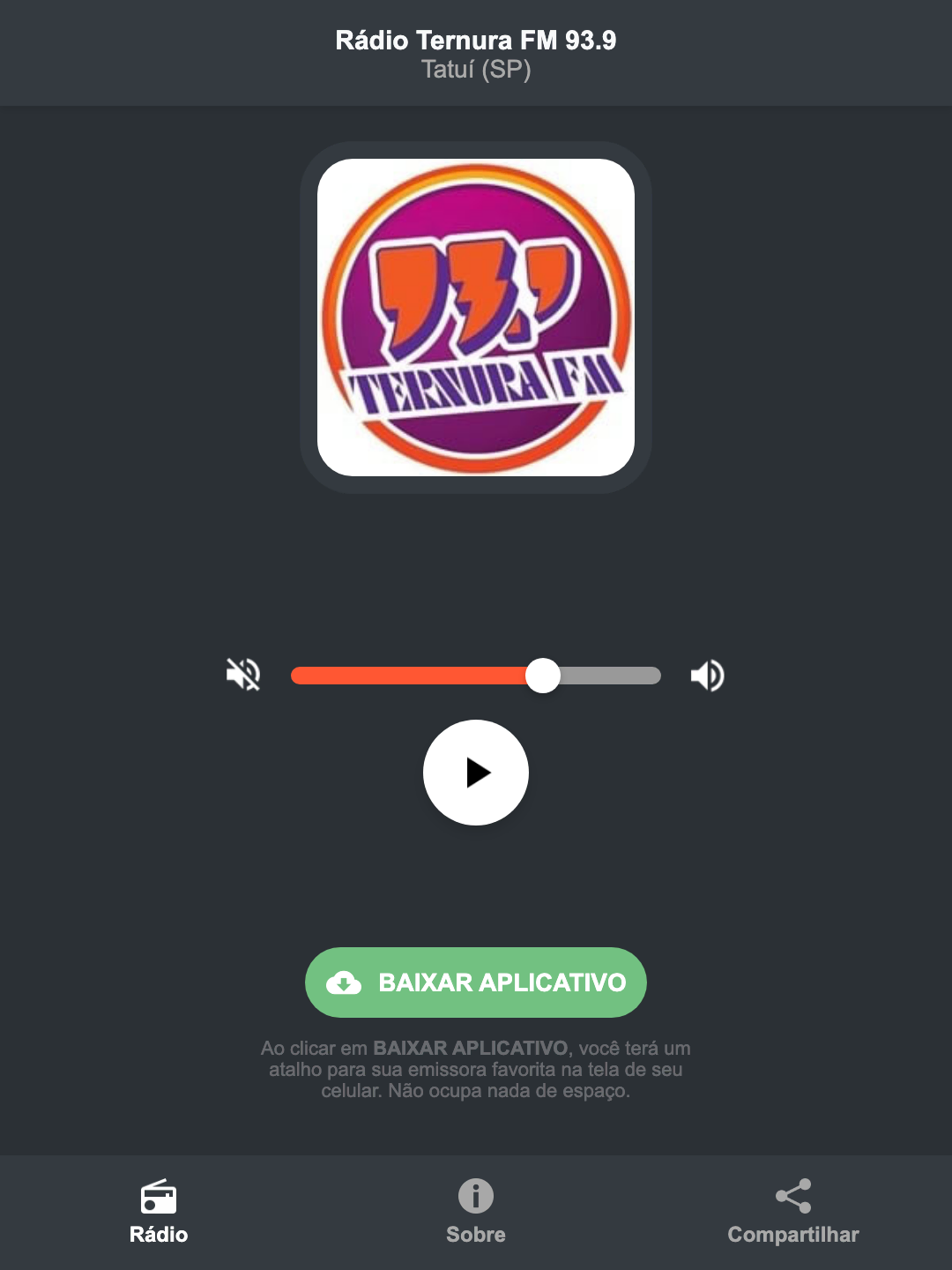 Screenshot do aplicativo da Rádio Ternura FM 93.9