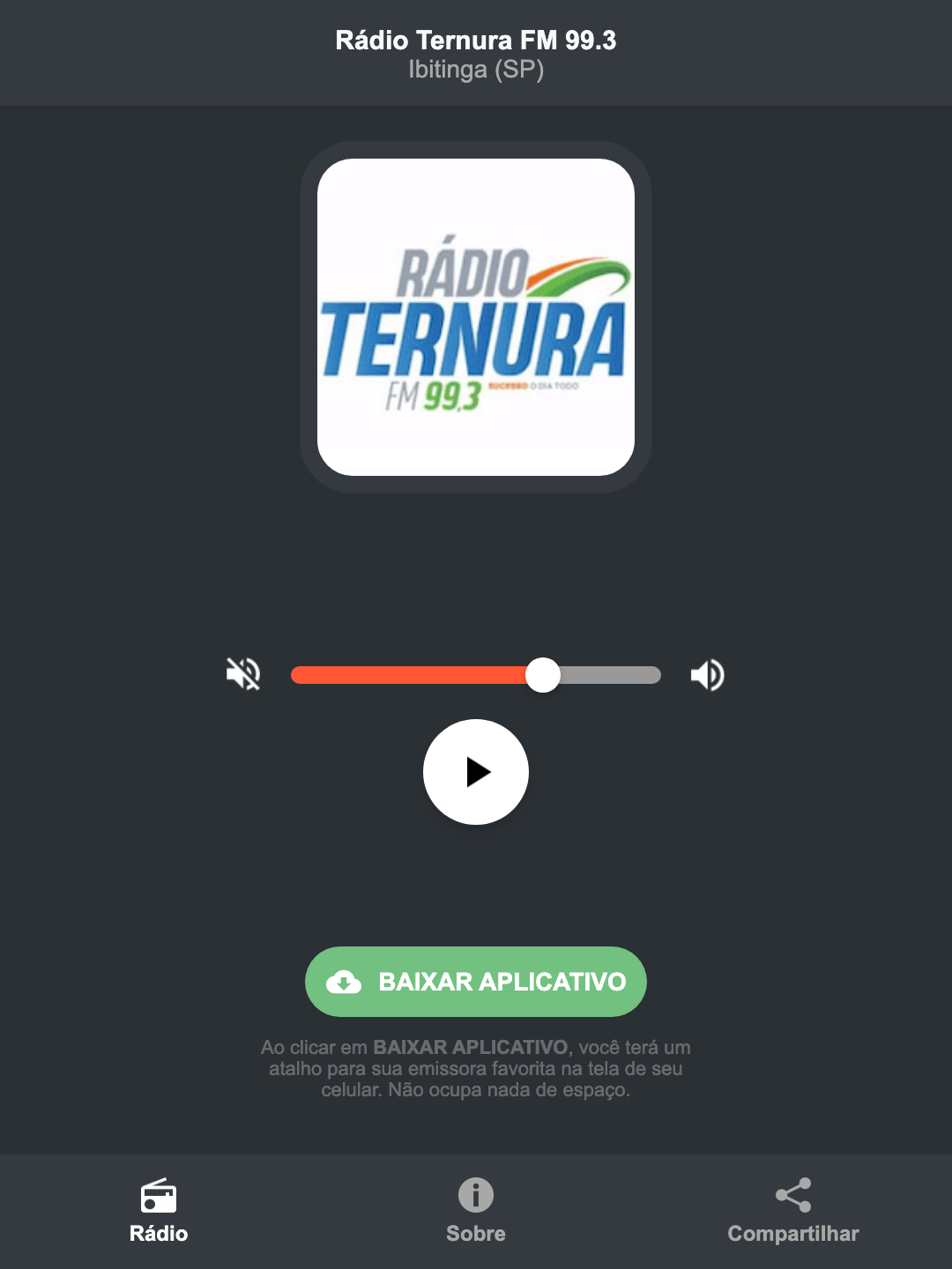 Screenshot do aplicativo da Rádio Ternura FM 99.3