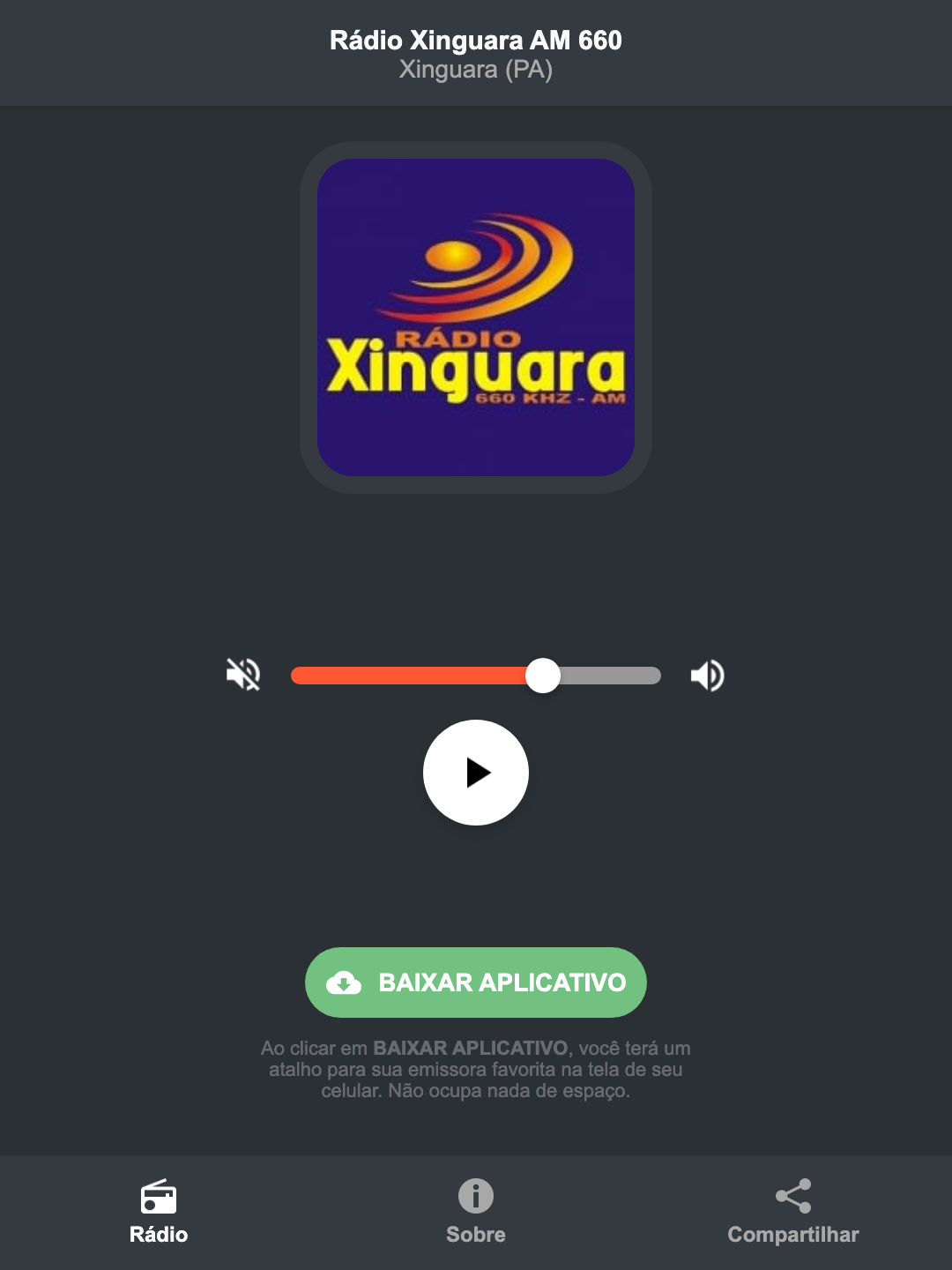 Screenshot do aplicativo da Rádio Xinguara AM 660