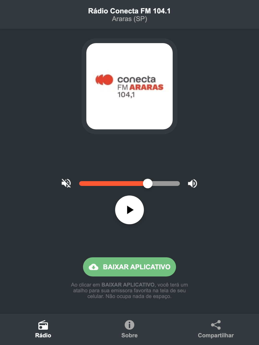 Screenshot do aplicativo da Rádio Conecta FM 104.1