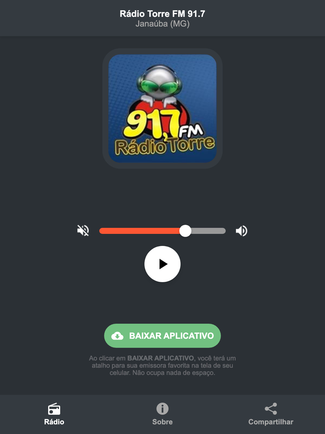 Screenshot do aplicativo da Rádio Torre FM 91.7