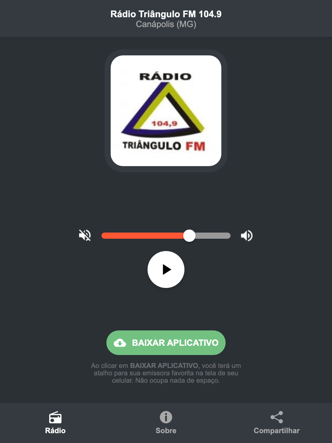 Screenshot do aplicativo da Rádio Triângulo FM 104.9