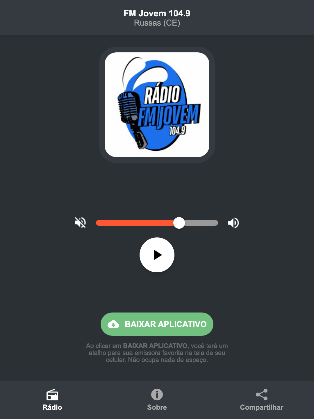 Screenshot do aplicativo da FM Jovem 104.9