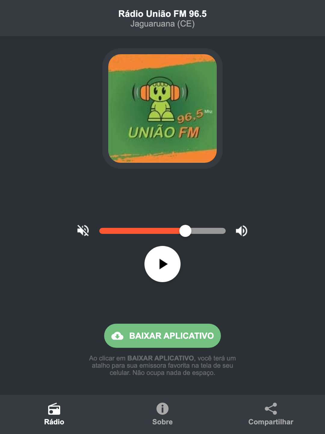 Screenshot do aplicativo da Rádio União FM 96.5