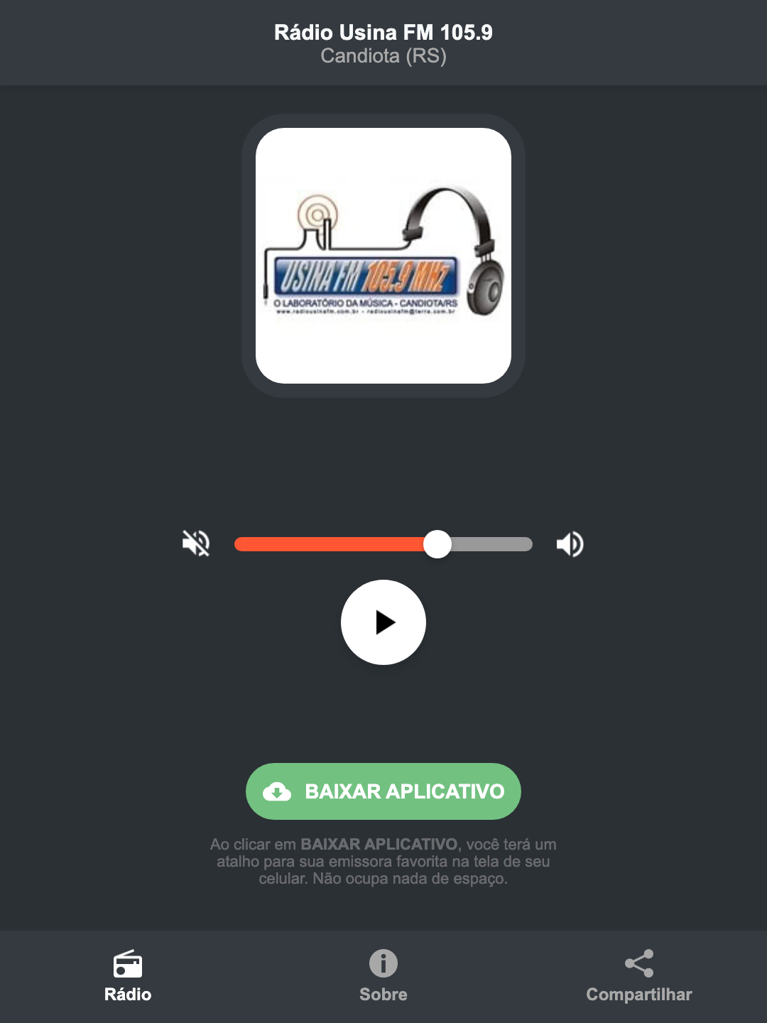 Screenshot do aplicativo da Rádio Usina FM 105.9