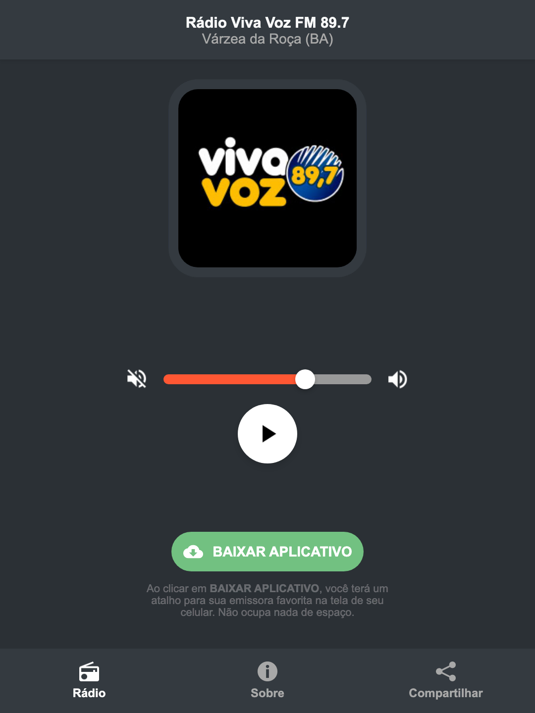 Screenshot do aplicativo da Rádio Viva Voz FM 89.7