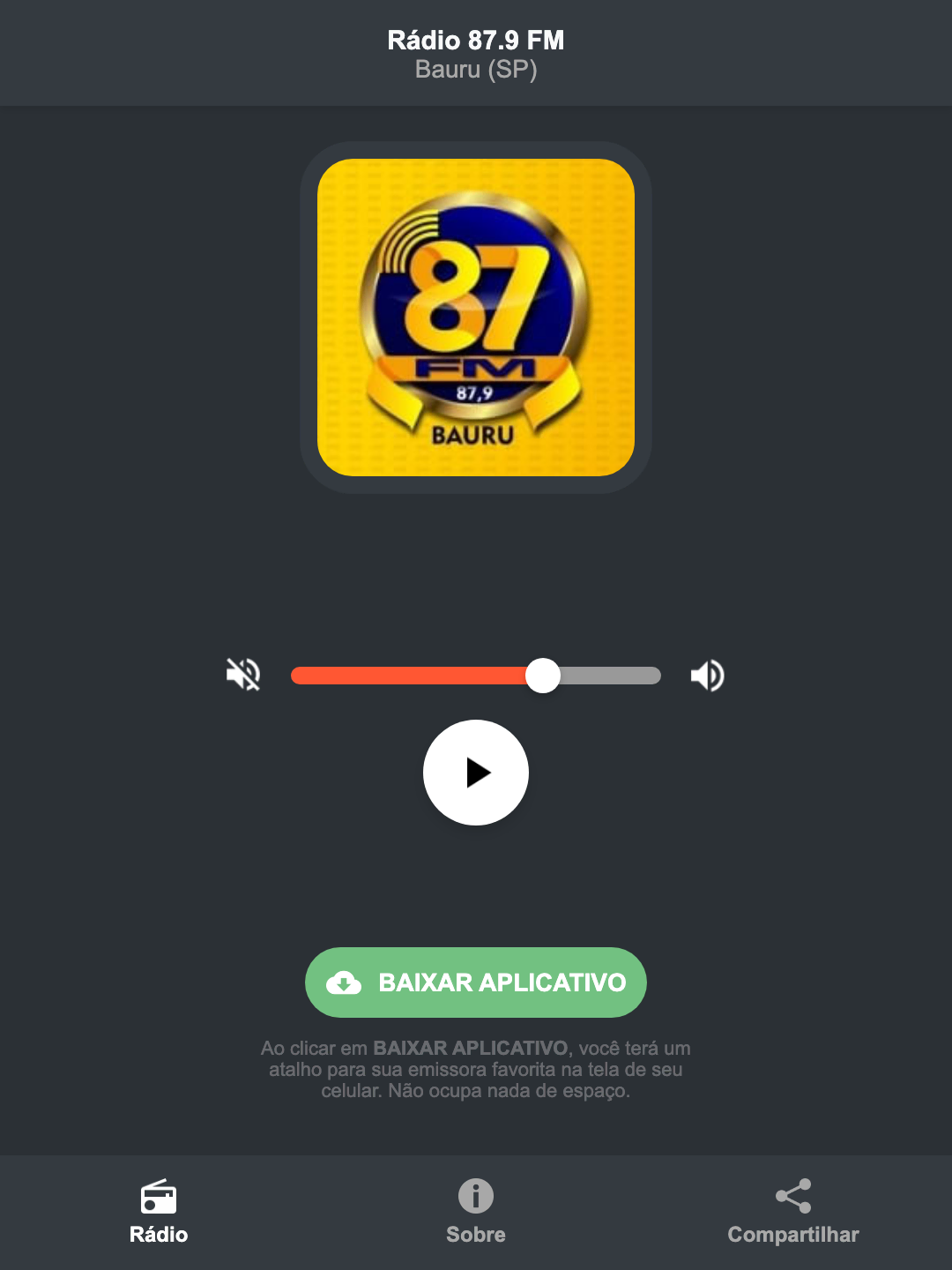 Screenshot do aplicativo da Rádio 87.9 FM