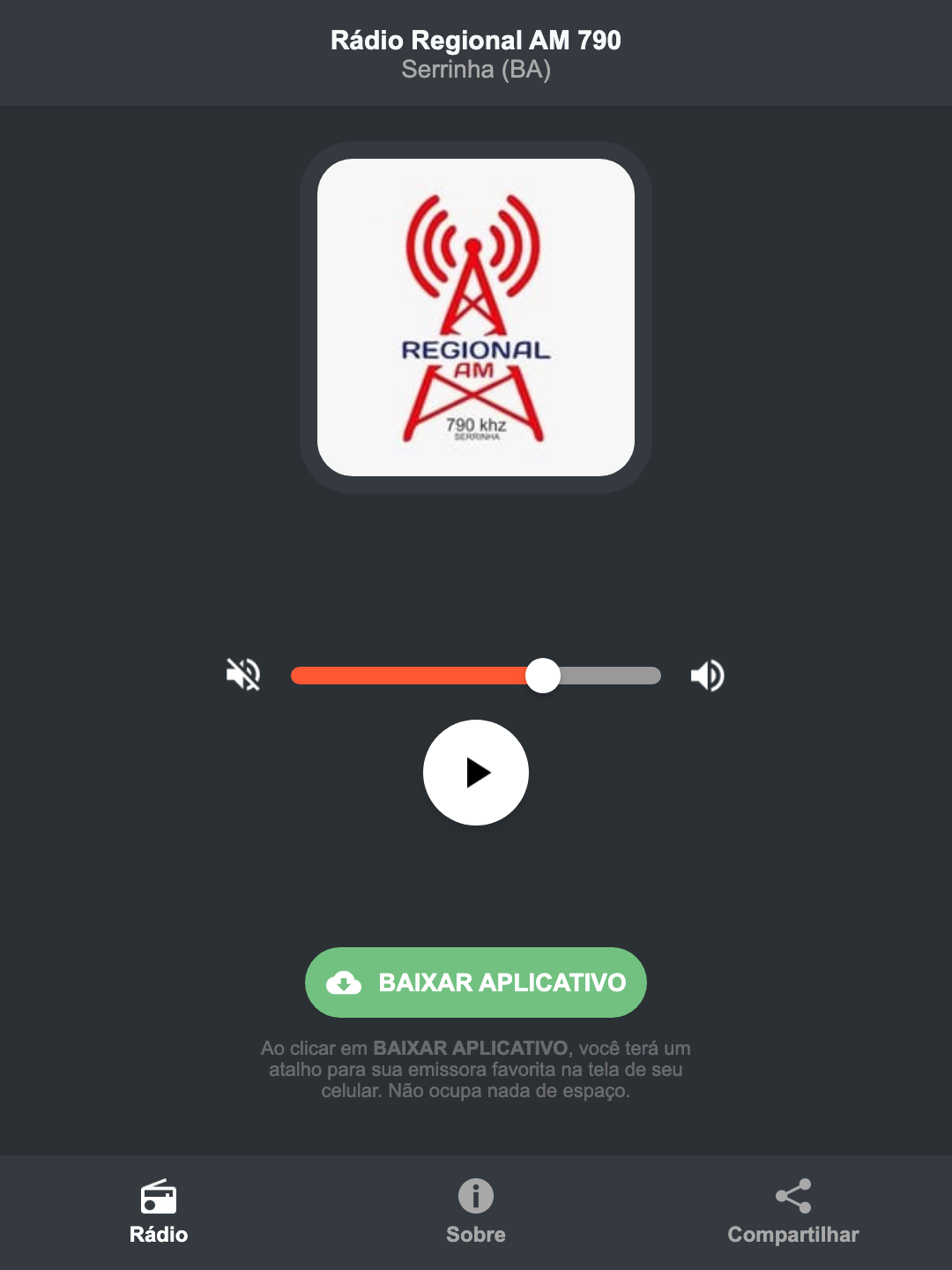 Screenshot do aplicativo da Rádio Regional AM 790