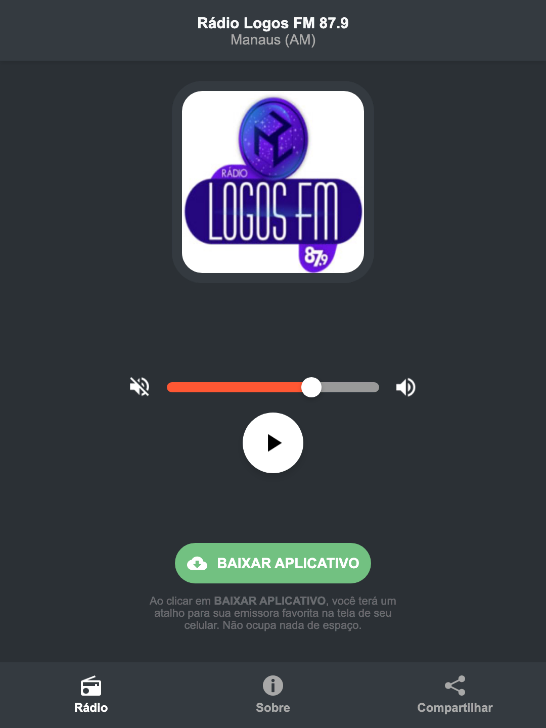 Screenshot do aplicativo da Rádio Logos FM 87.9