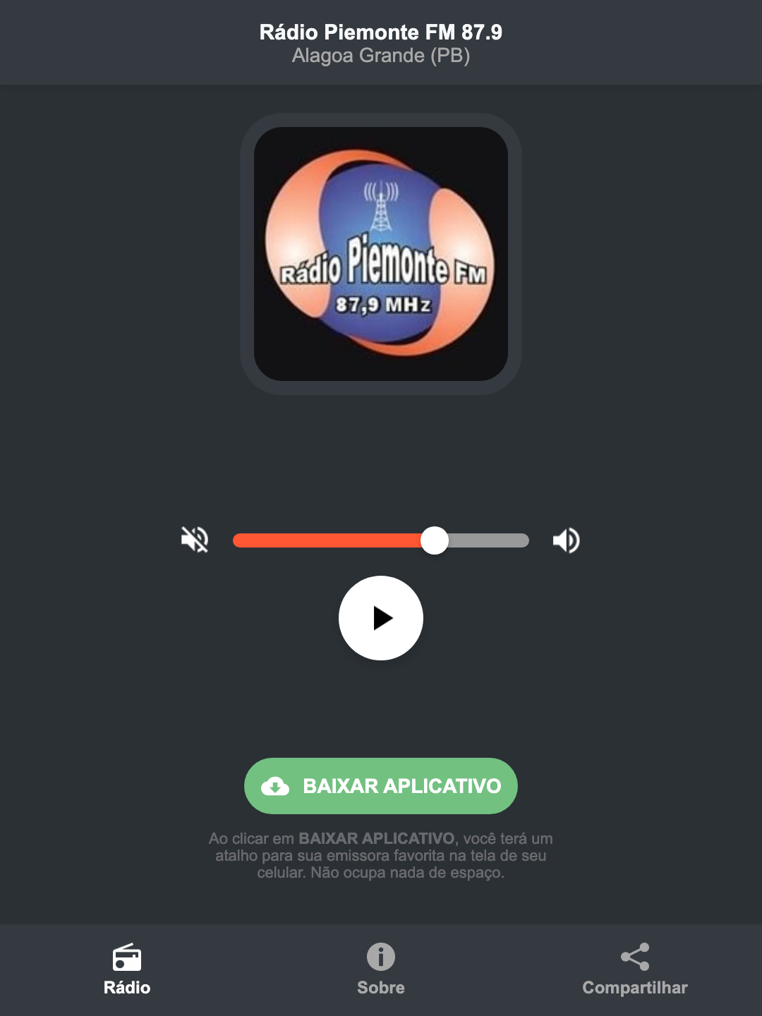 Screenshot do aplicativo da Rádio Piemonte FM 87.9