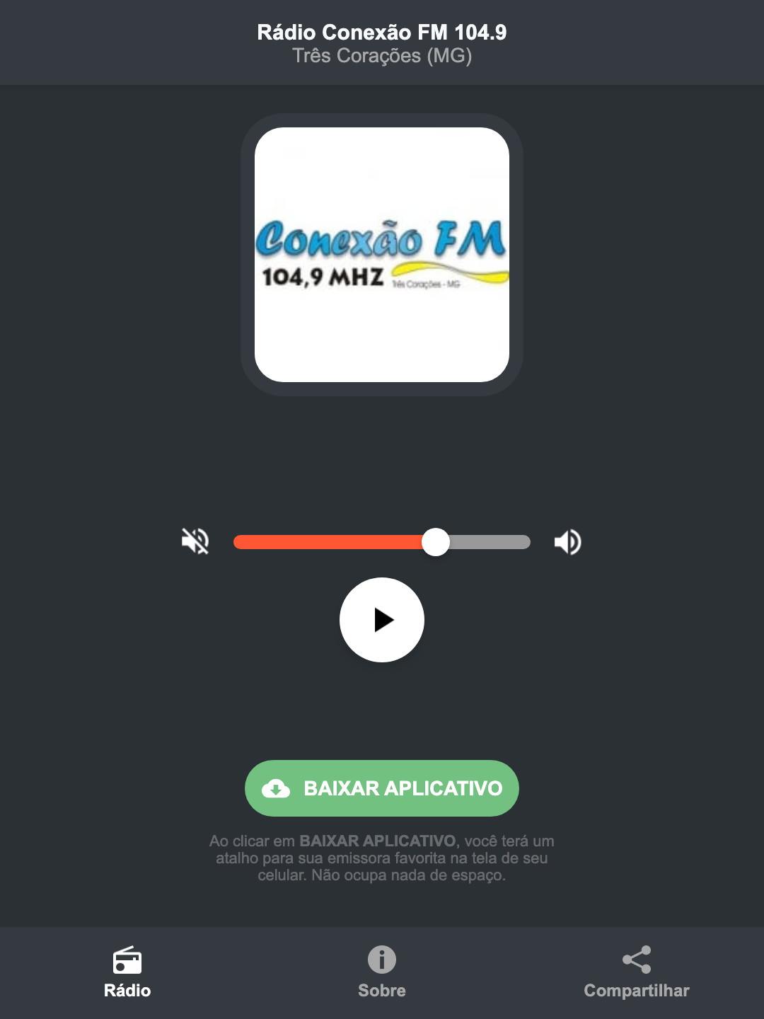 Screenshot do aplicativo da Rádio Conexão FM 104.9