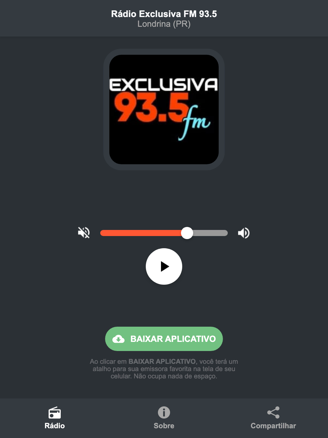 Screenshot do aplicativo da Rádio Exclusiva FM 93.5