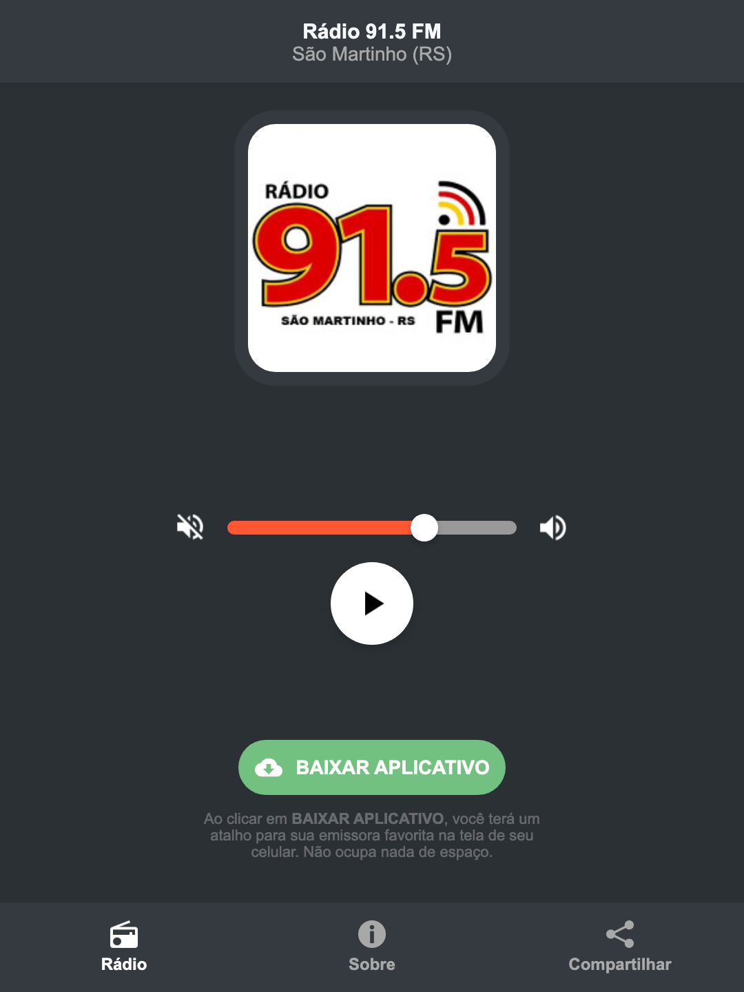 Screenshot do aplicativo da Rádio 91.5 FM