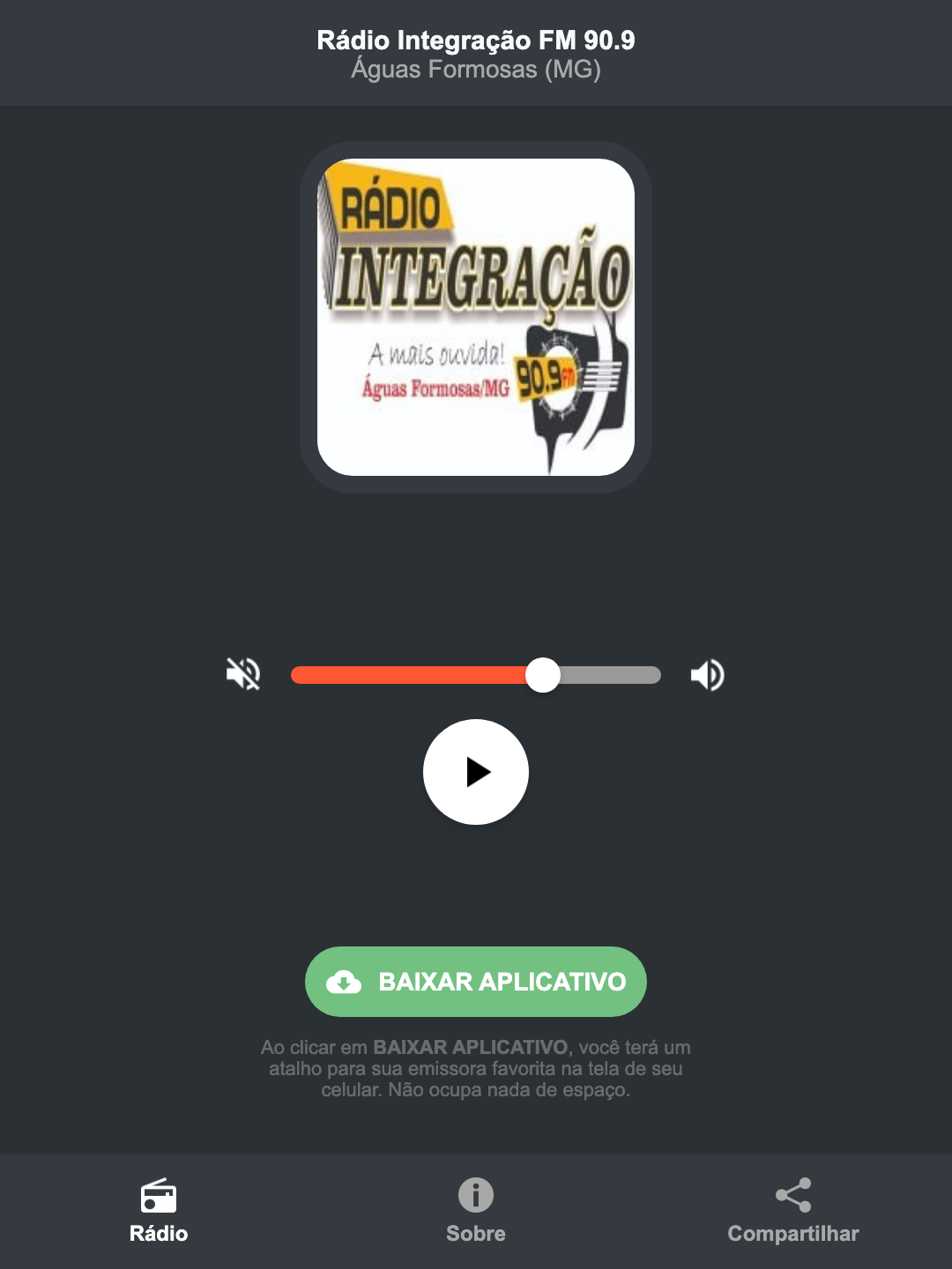 Screenshot do aplicativo da Rádio Integração FM 90.9