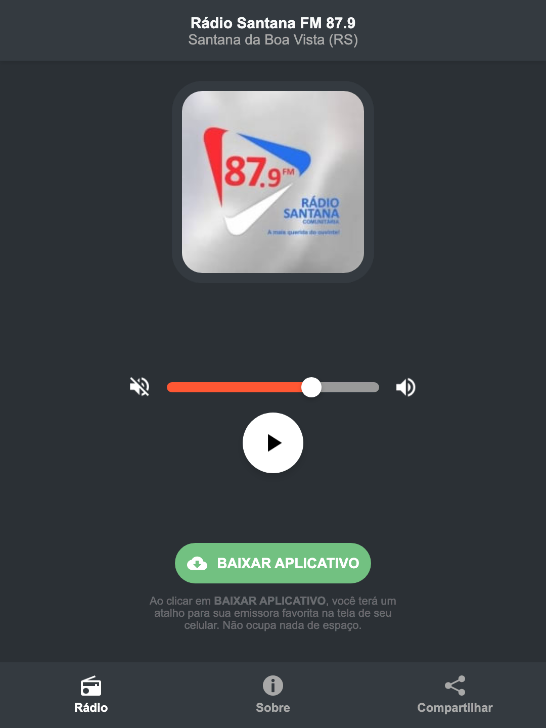 Screenshot do aplicativo da Rádio Santana FM 87.9