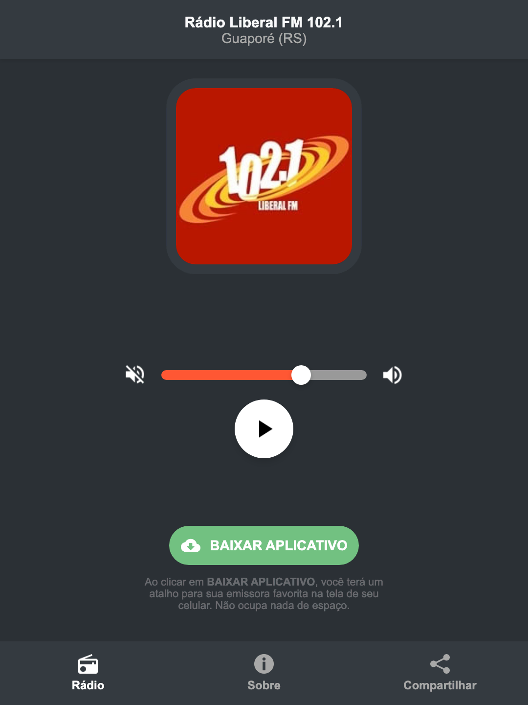 Screenshot do aplicativo da Rádio Liberal FM 102.1