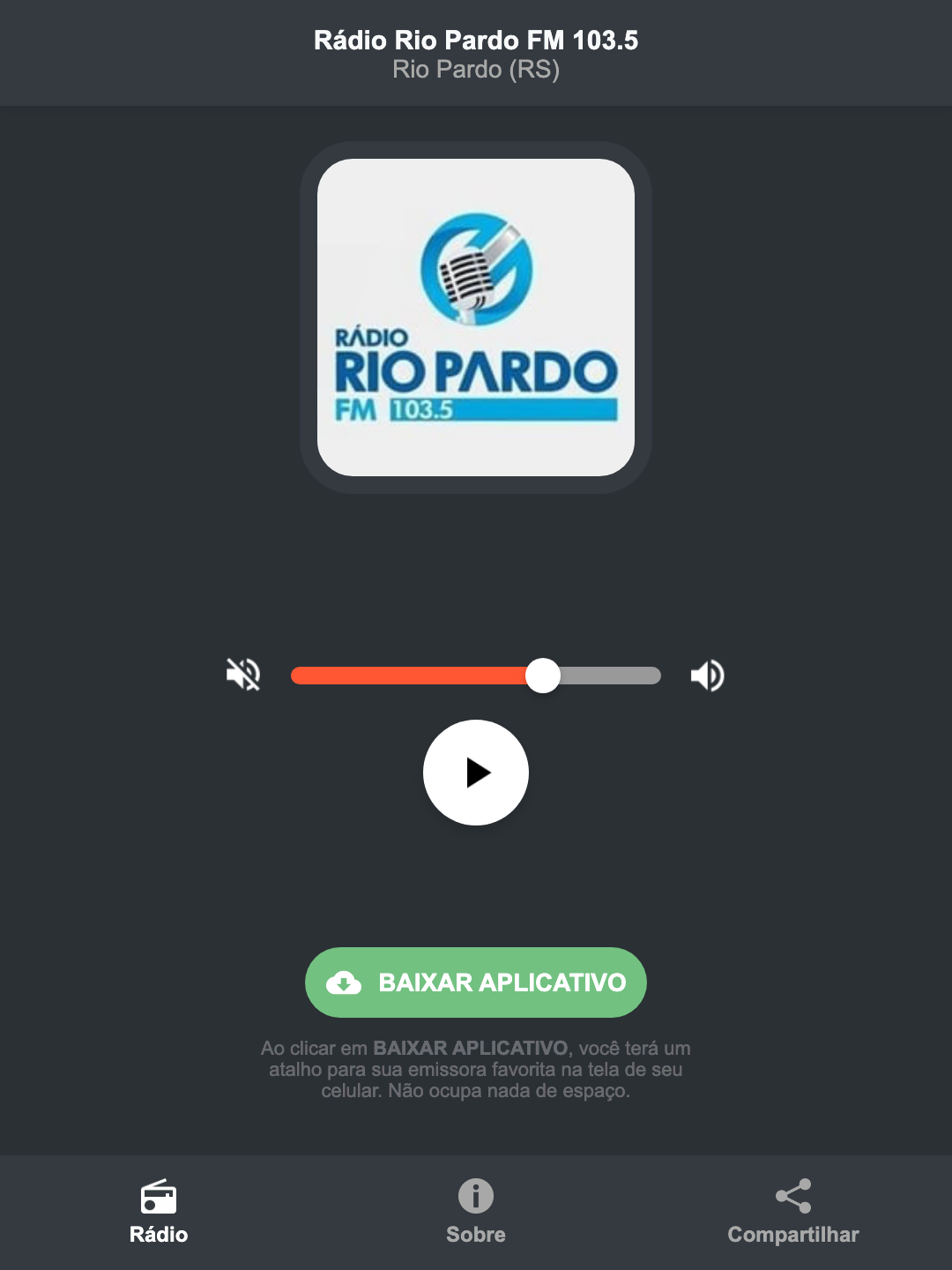 Screenshot do aplicativo da Rádio Rio Pardo FM 103.5