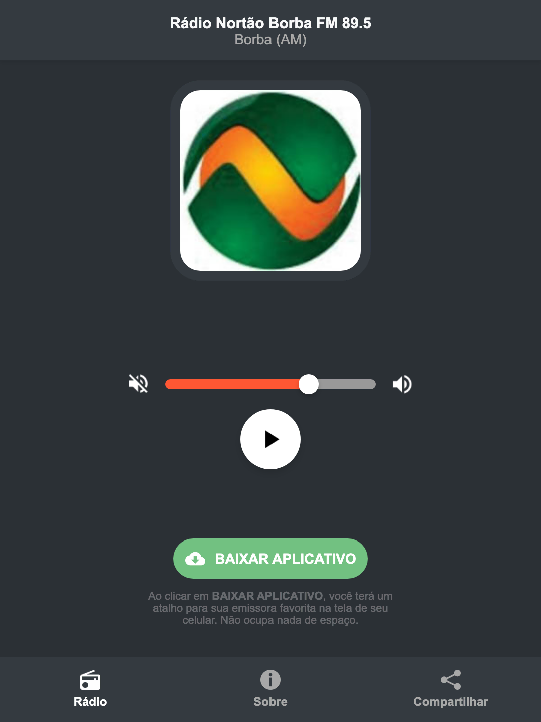 Screenshot do aplicativo da Rádio Nortão Borba FM 89.5