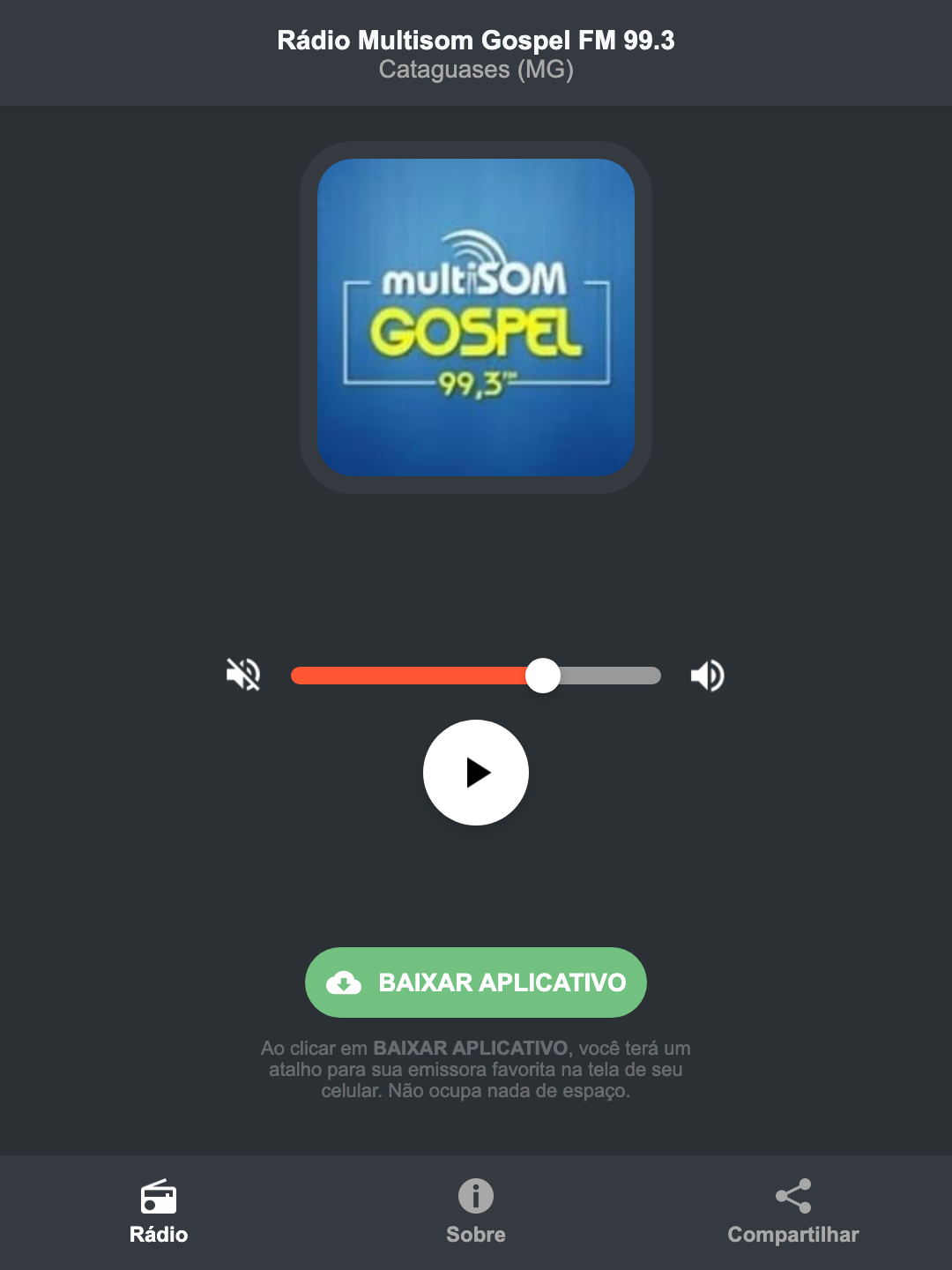 Screenshot do aplicativo da Rádio Multisom Gospel FM 99.3