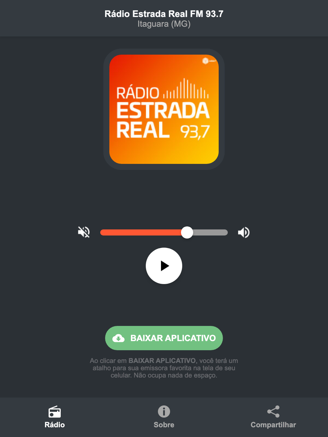 Screenshot do aplicativo da Rádio Estrada Real FM 93.7
