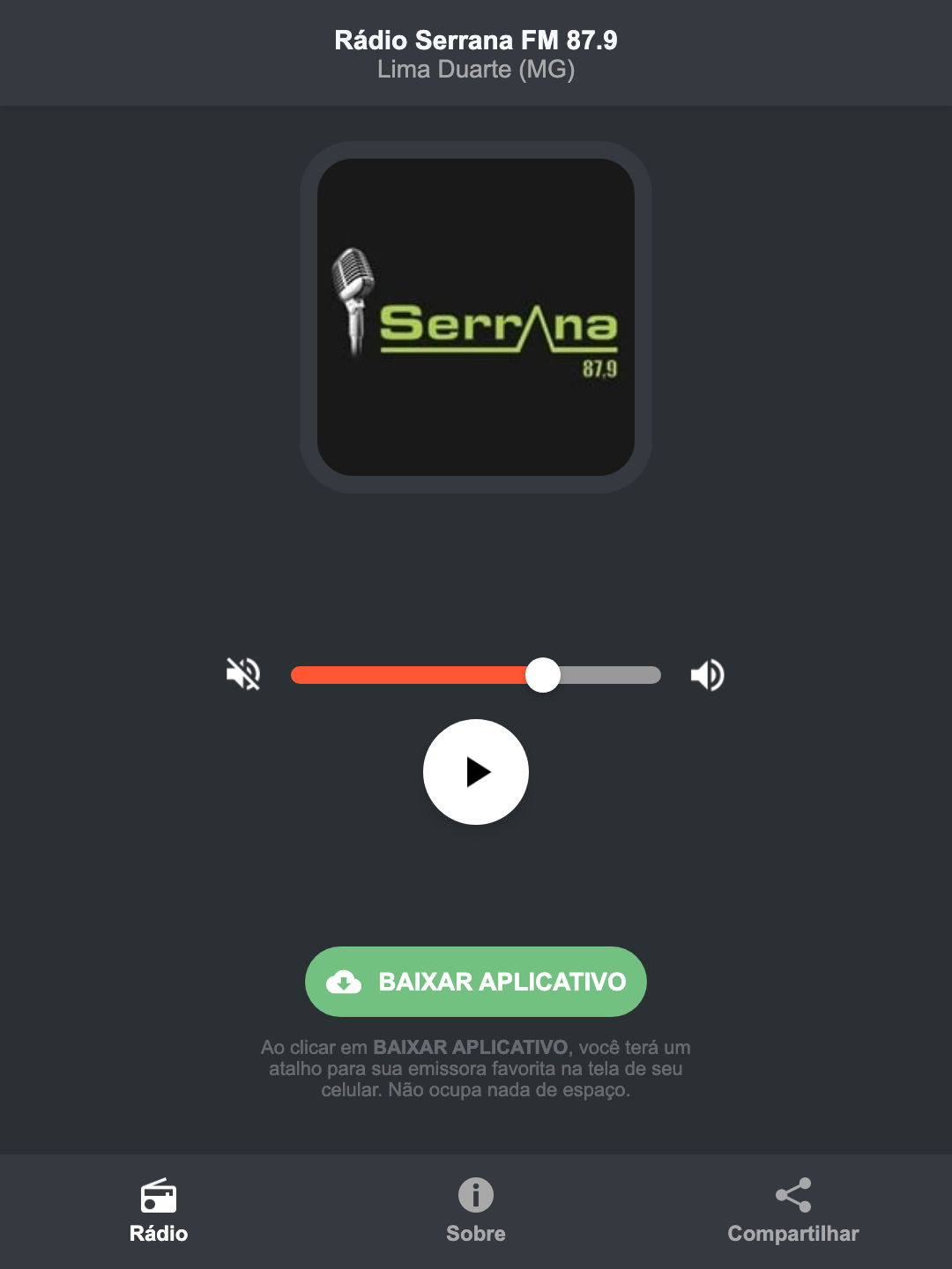 Screenshot do aplicativo da Rádio Serrana FM 87.9