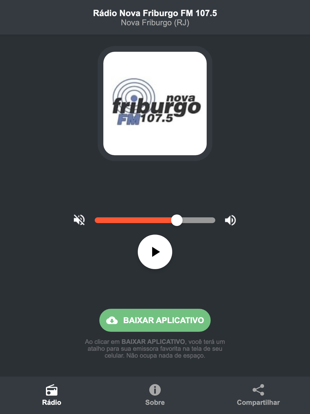 Screenshot do aplicativo da Rádio Nova Friburgo FM 107.5