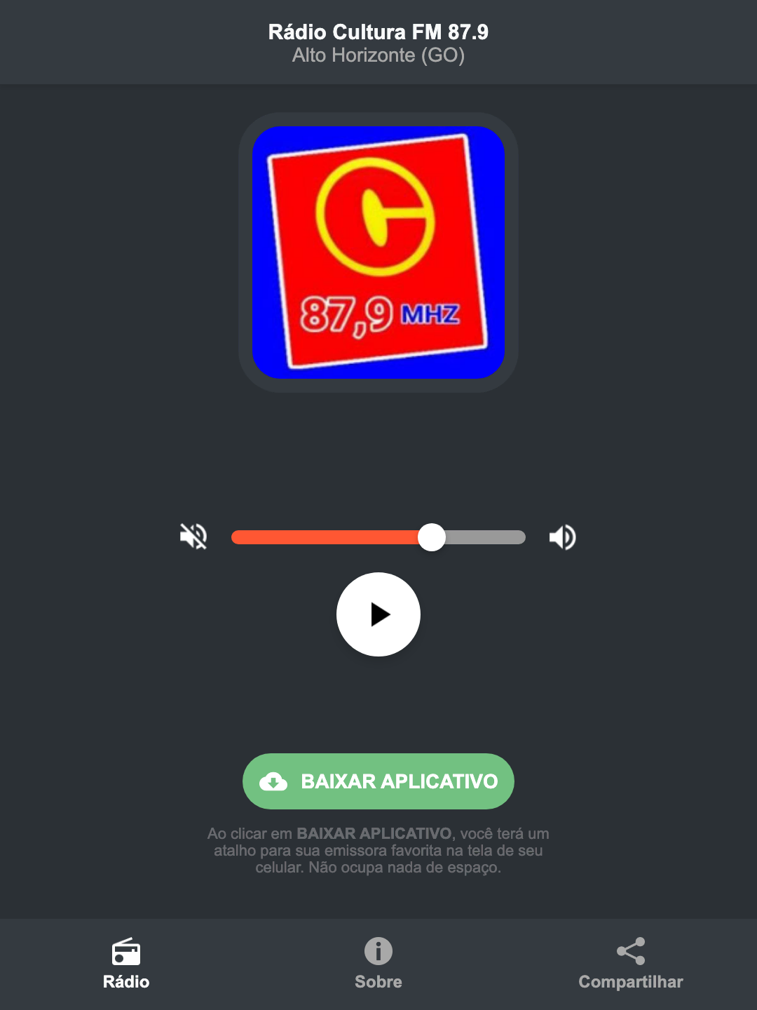 Screenshot do aplicativo da Rádio Cultura FM 87.9