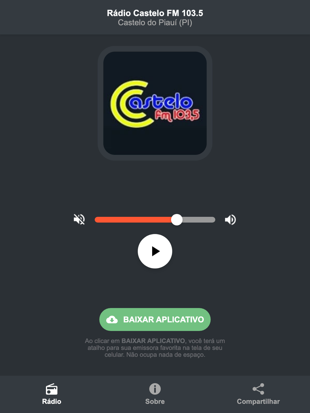 Screenshot do aplicativo da Rádio Castelo FM 103.5