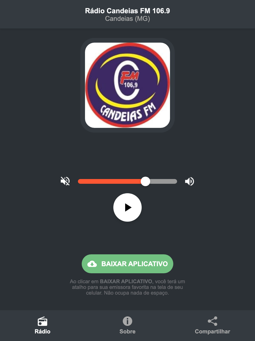 Screenshot do aplicativo da Rádio Candeias FM 106.9