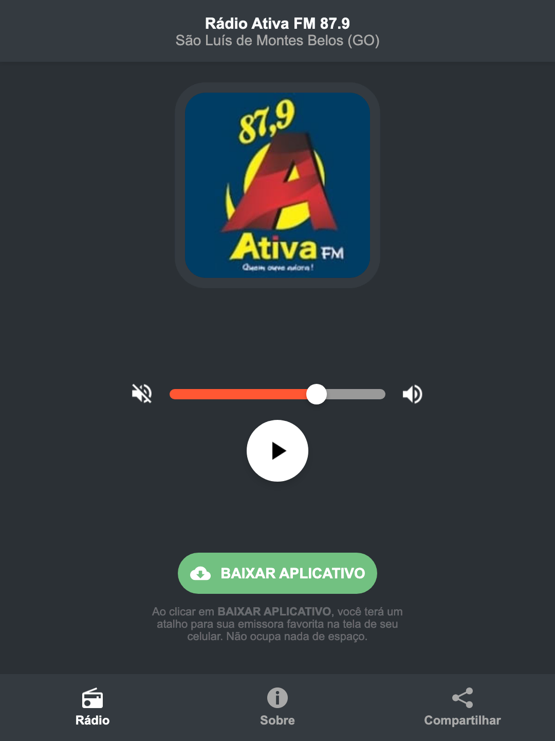 Screenshot do aplicativo da Rádio Ativa FM 87.9