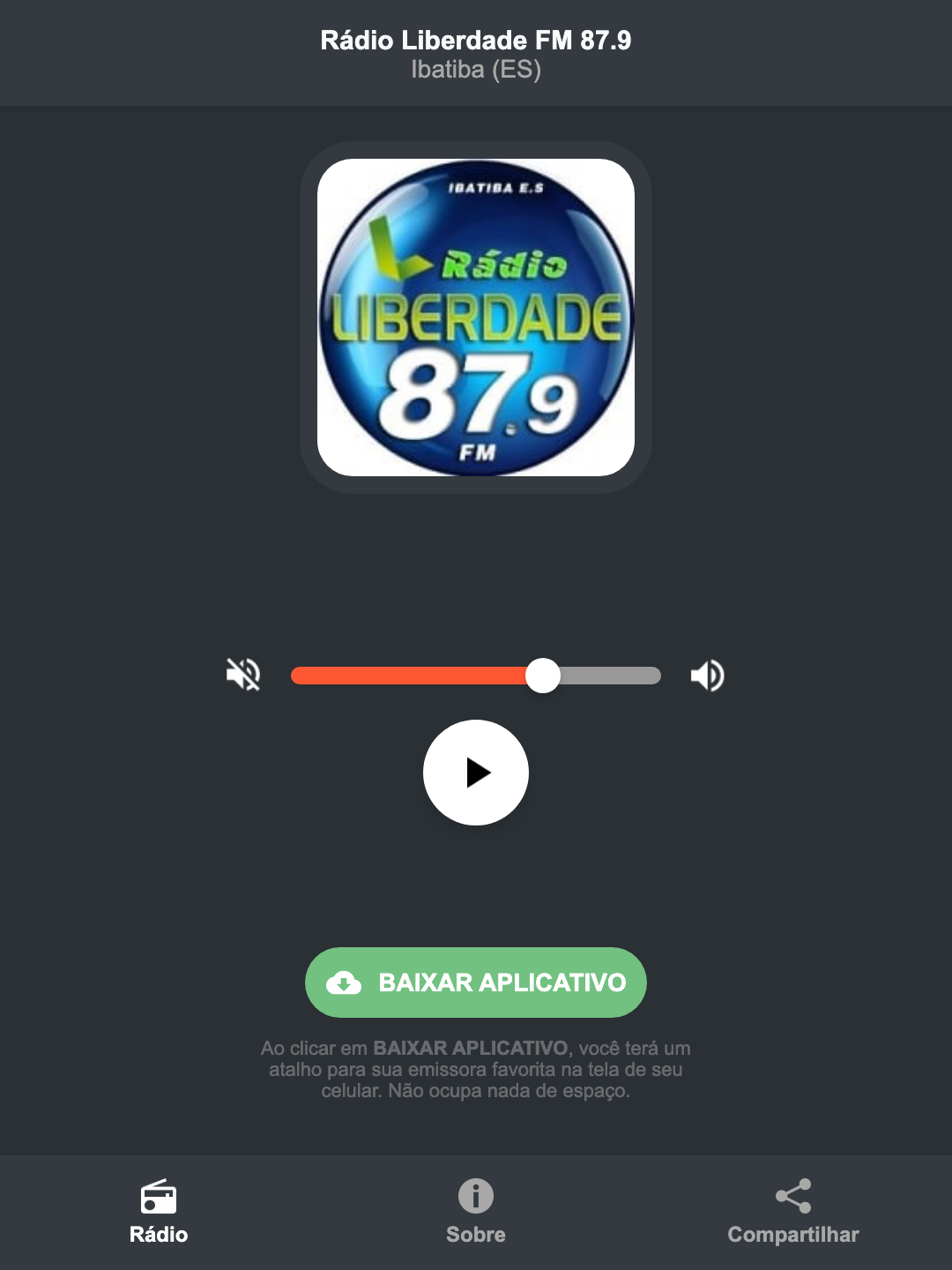 Screenshot do aplicativo da Rádio Liberdade FM 87.9