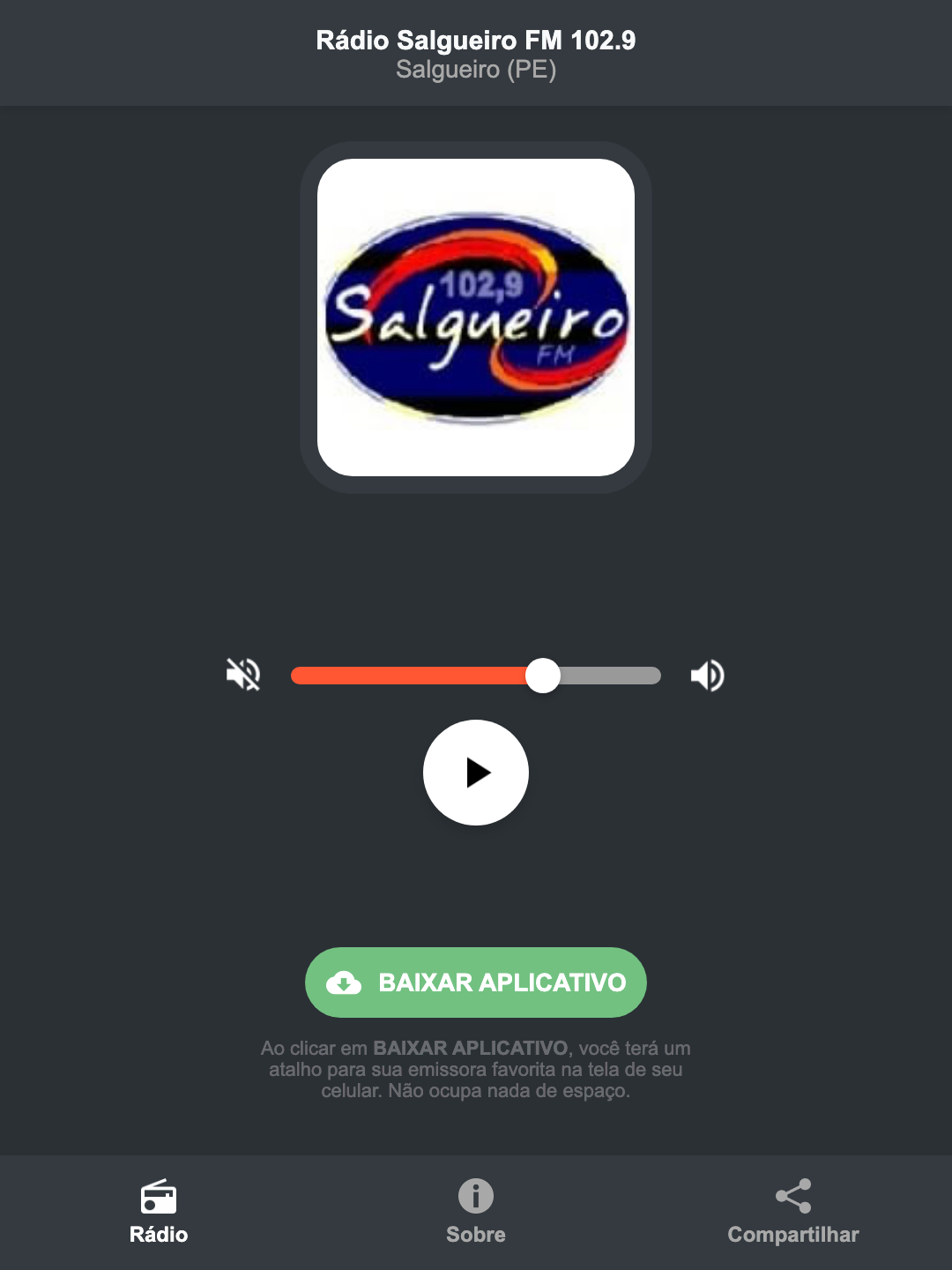 Screenshot do aplicativo da Rádio Salgueiro FM 102.9