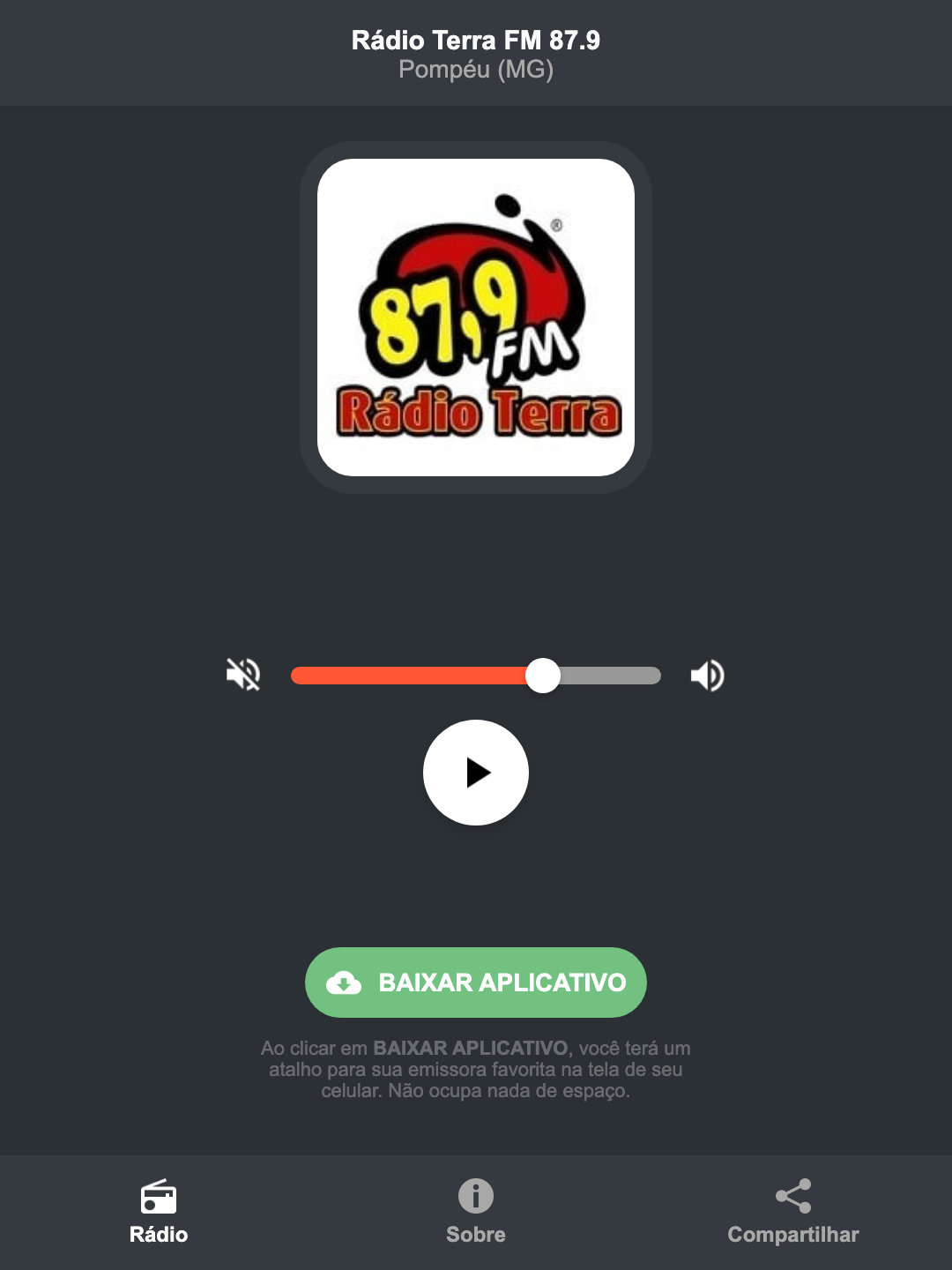 Screenshot do aplicativo da Rádio Terra FM 87.9