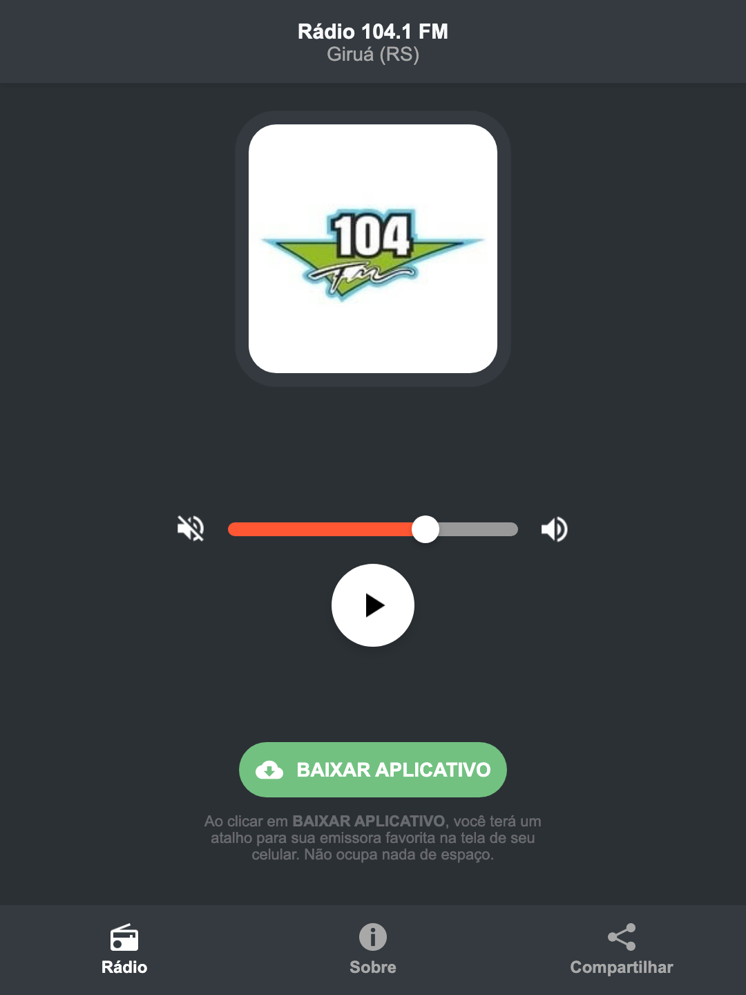 Screenshot do aplicativo da Rádio 104.1 FM