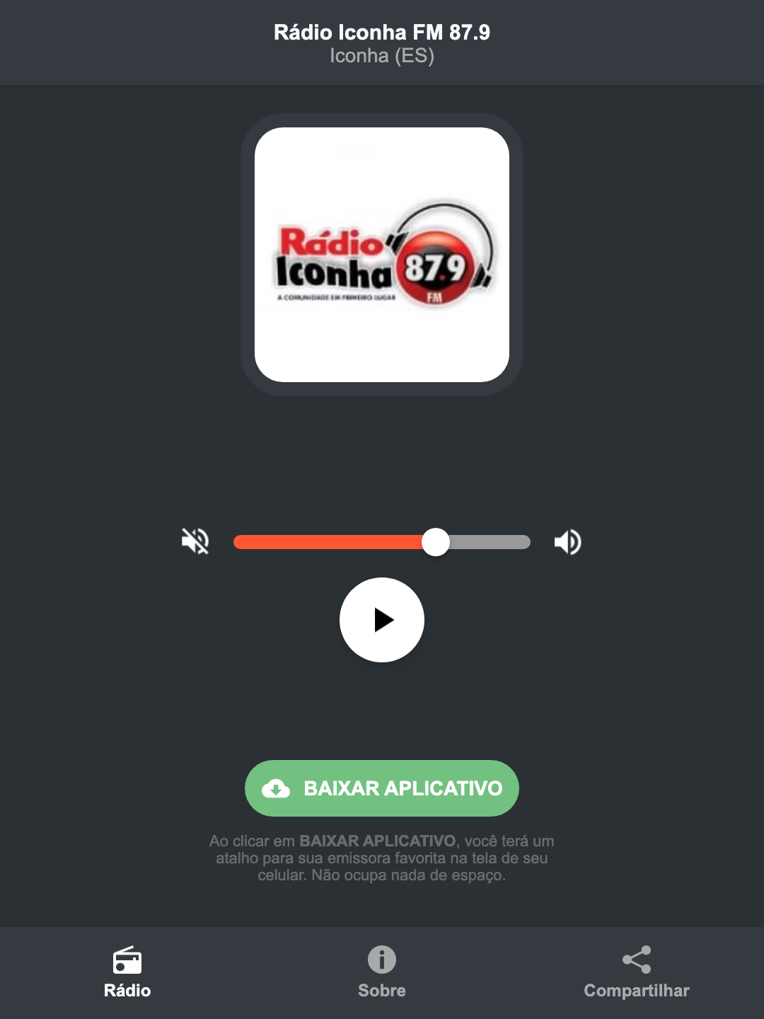 Screenshot do aplicativo da Rádio Iconha FM 87.9
