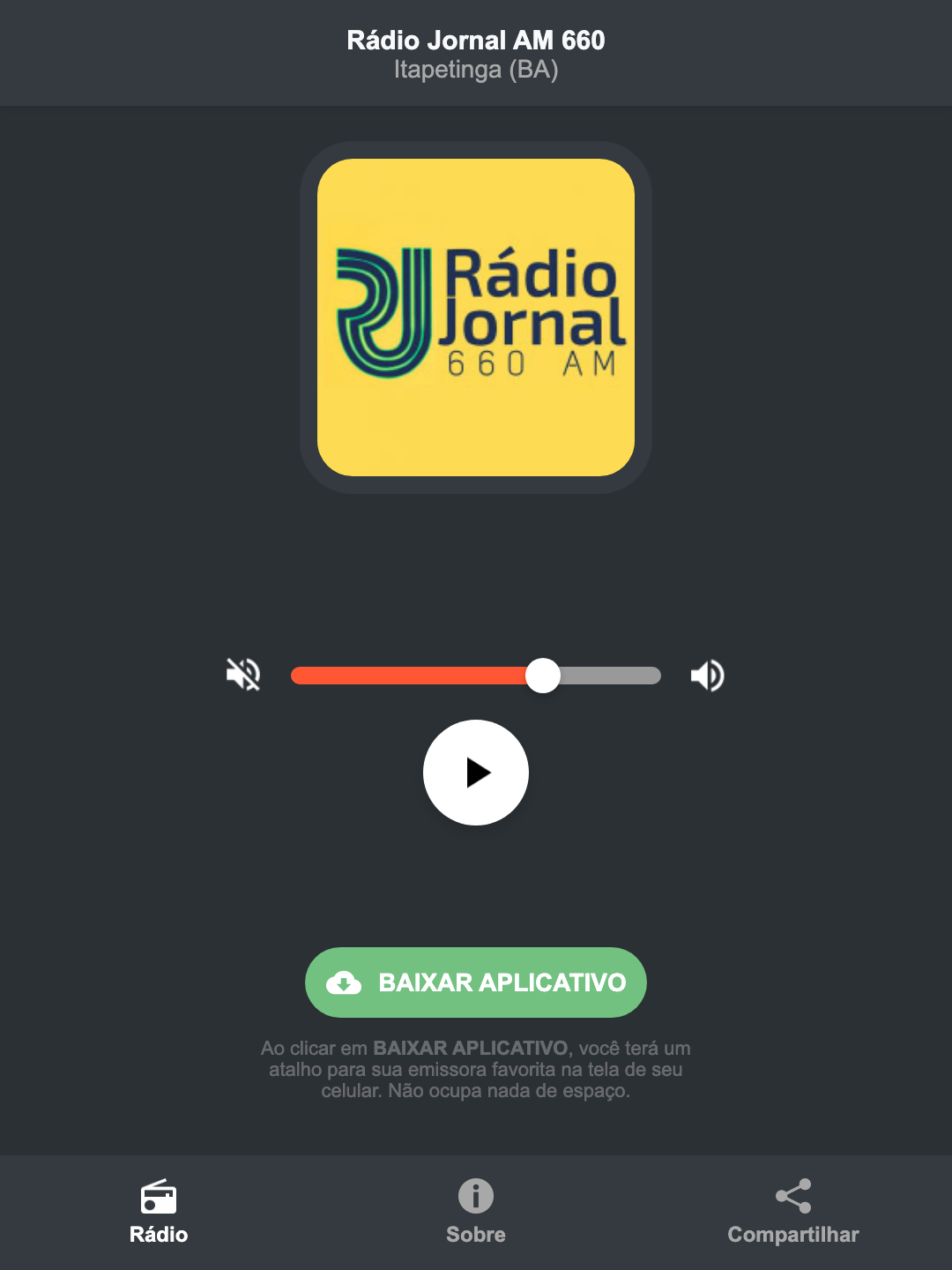 Screenshot do aplicativo da Rádio Jornal AM 660