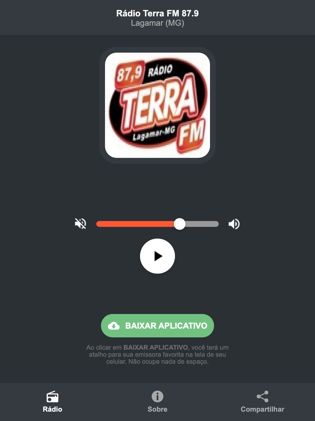Screenshot do aplicativo da Rádio Terra FM 87.9