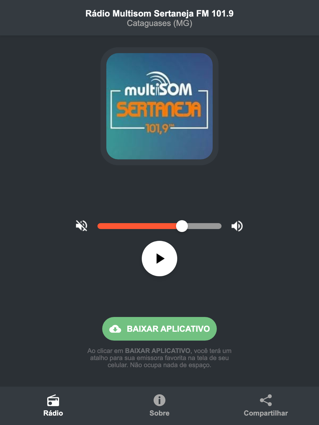 Screenshot do aplicativo da Rádio Multisom Sertaneja FM 101.9