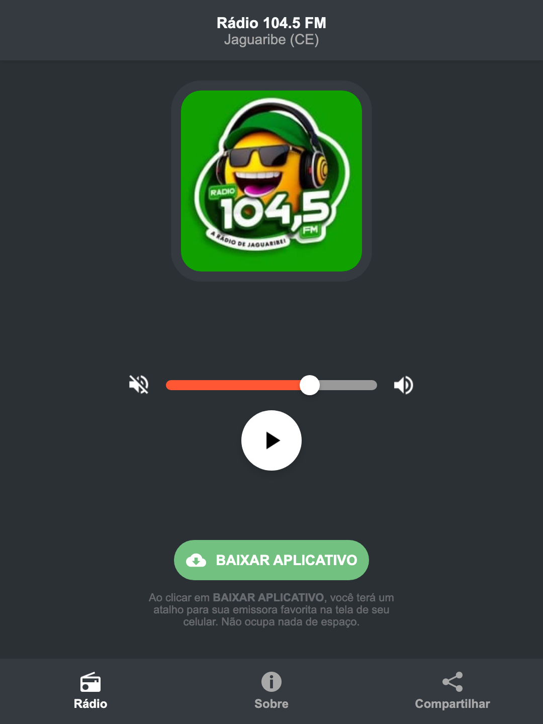 Screenshot do aplicativo da Rádio 104.5 FM