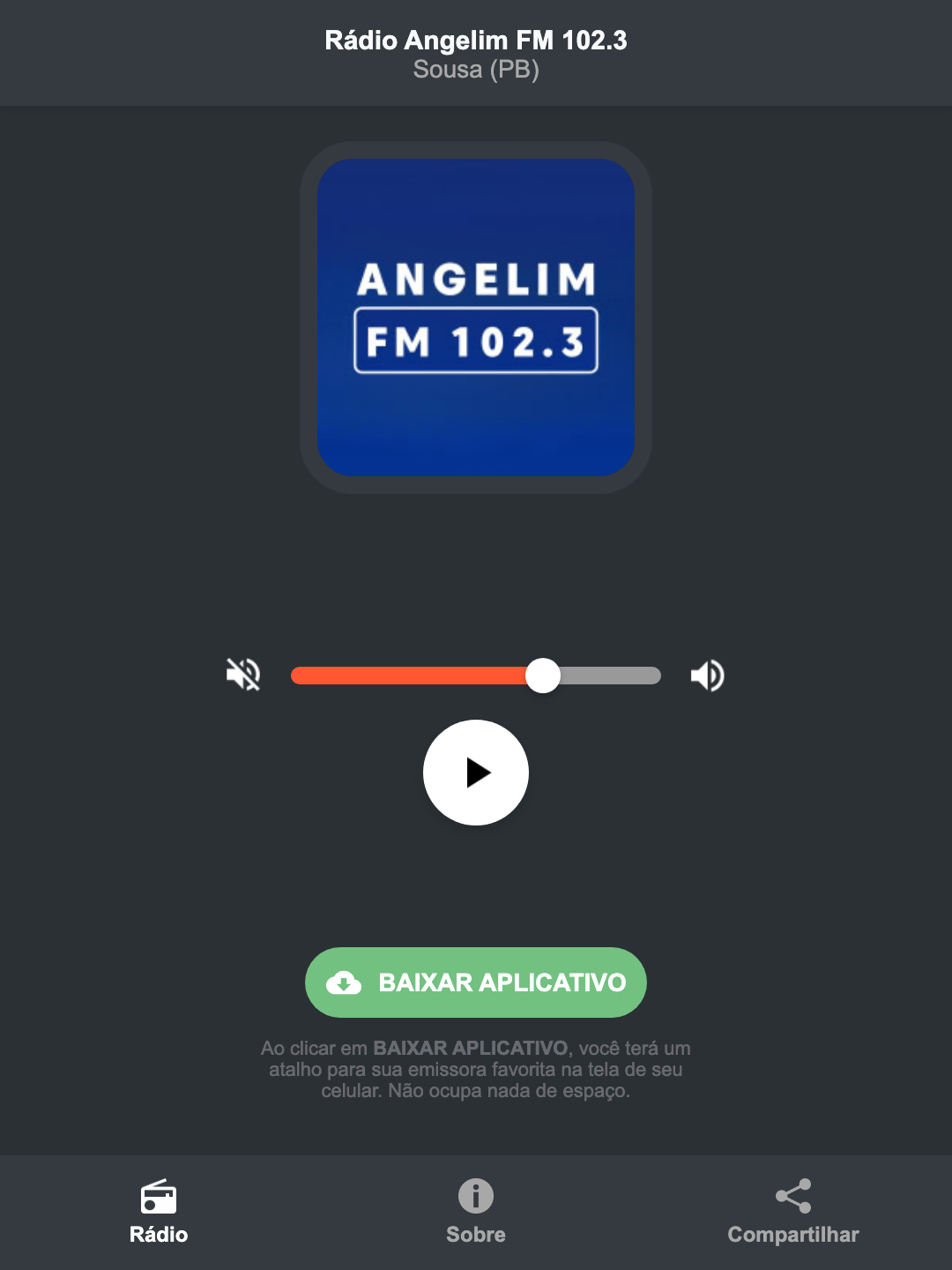 Screenshot do aplicativo da Rádio Angelim FM 102.3