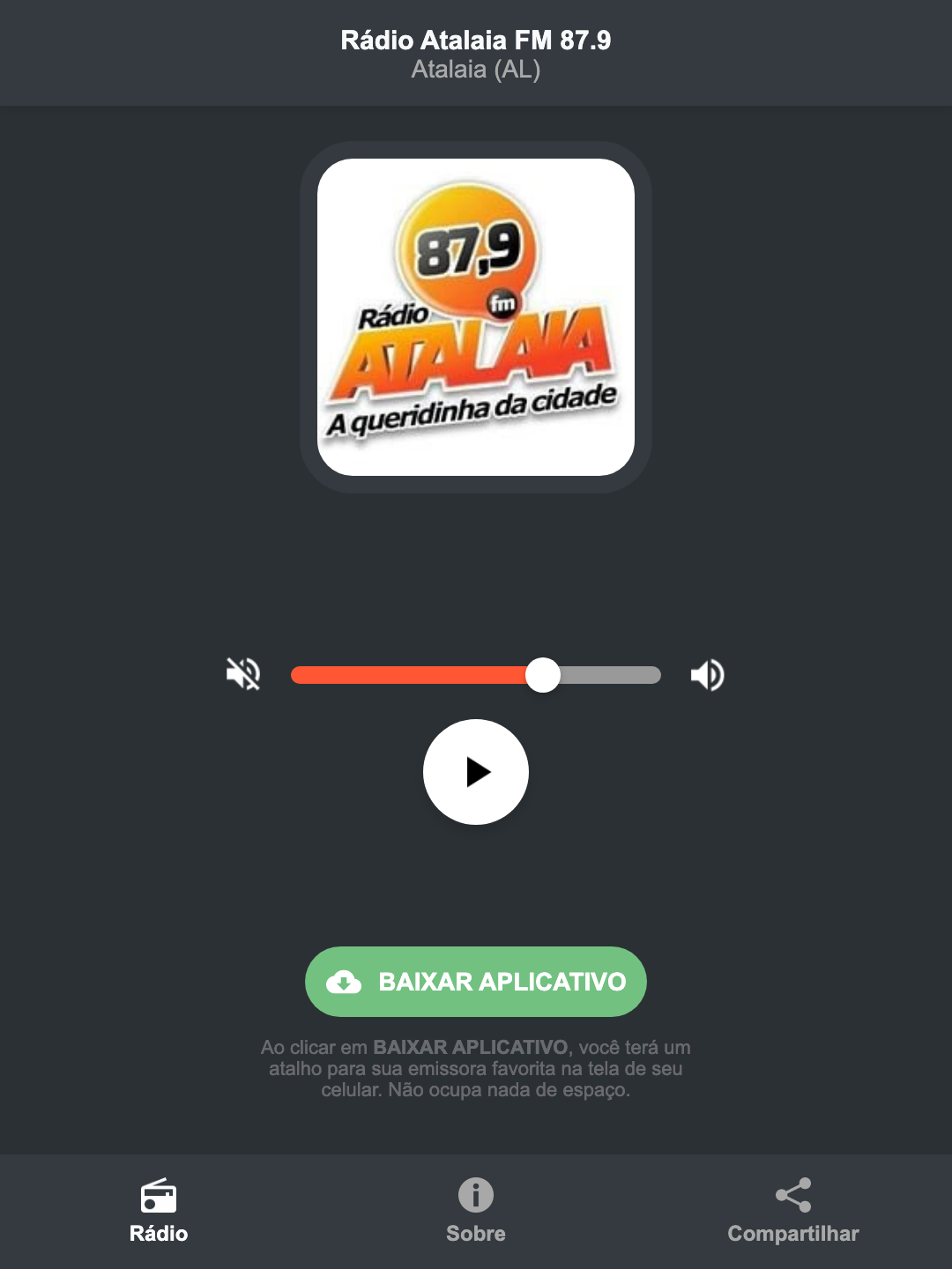 Screenshot do aplicativo da Rádio Atalaia FM 87.9