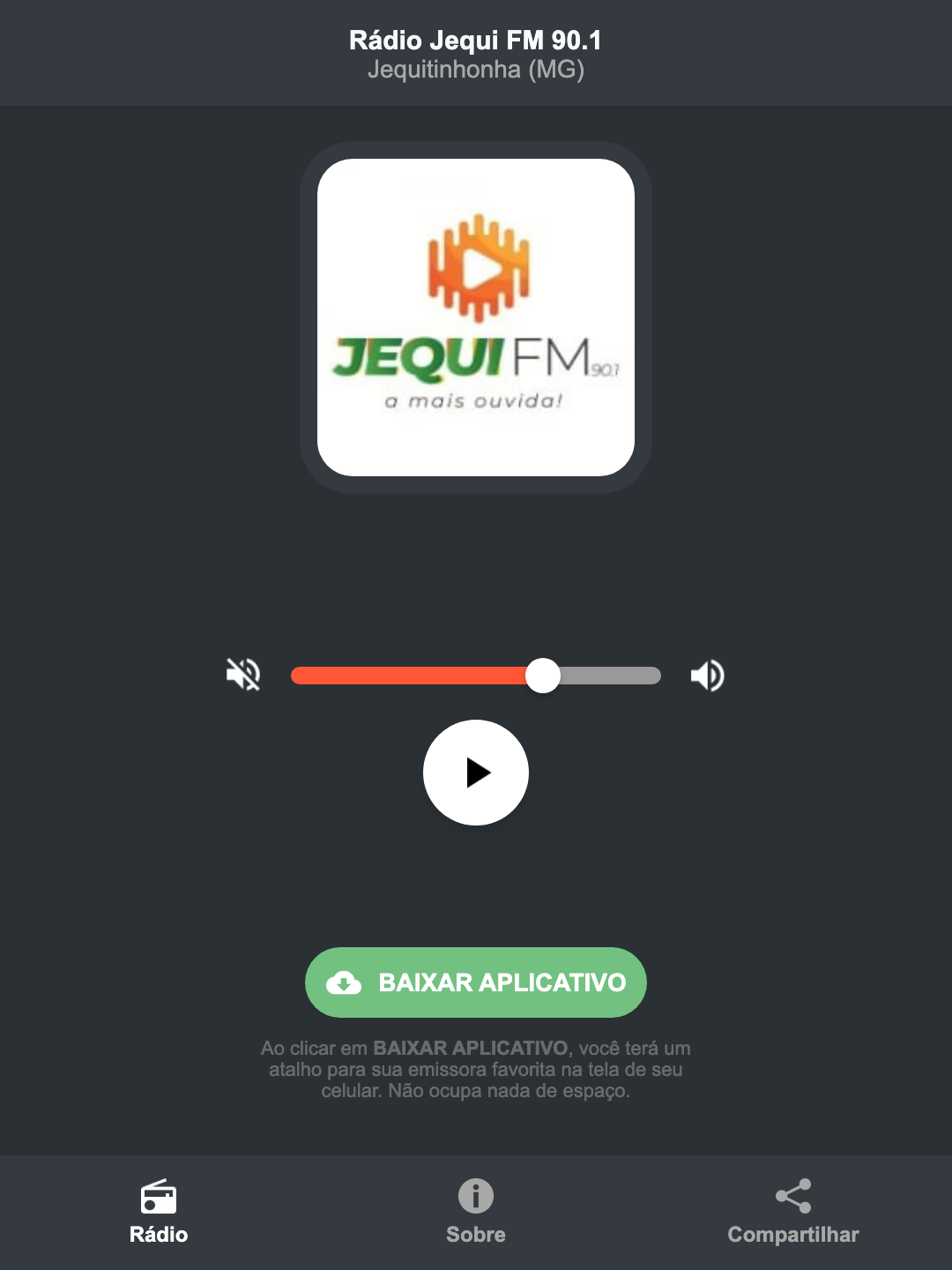 Screenshot do aplicativo da Rádio Jequi FM 90.1