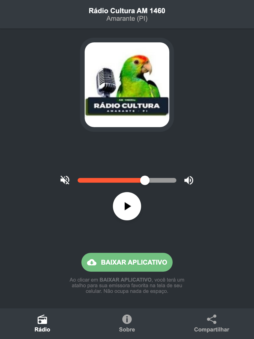 Screenshot do aplicativo da Rádio Cultura AM 1460
