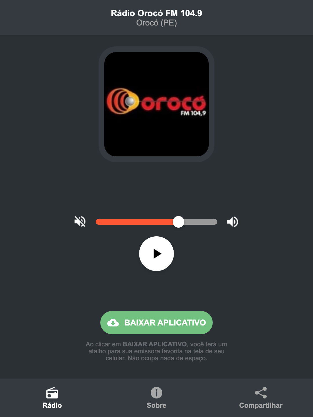 Screenshot do aplicativo da Rádio Orocó FM 104.9