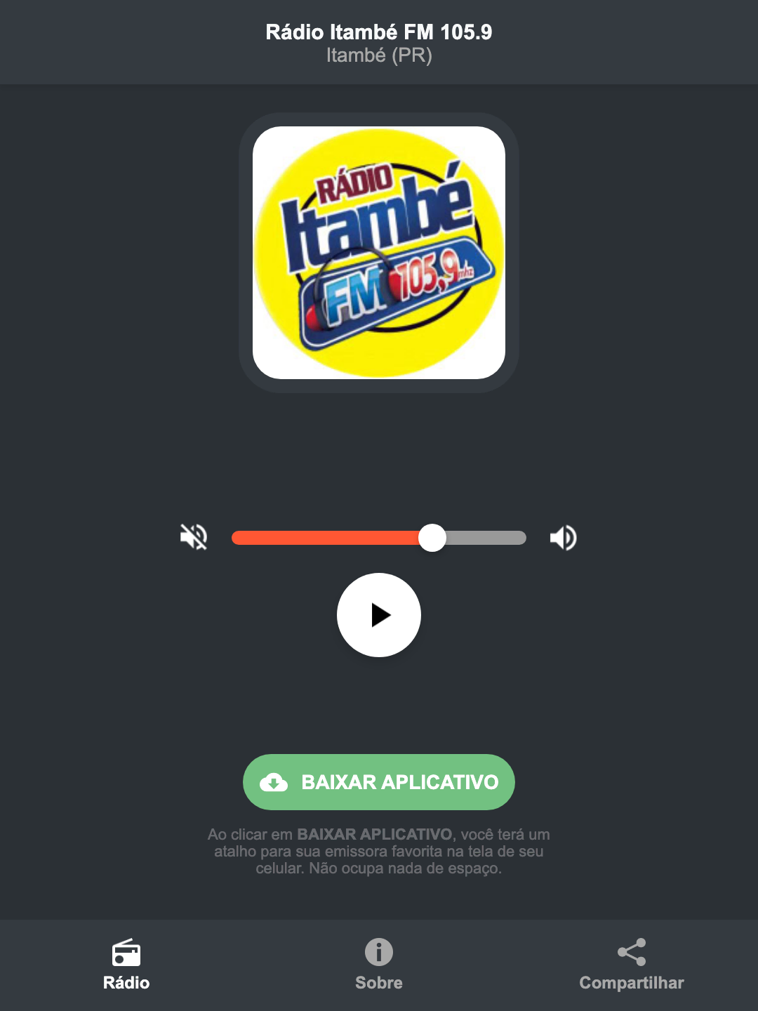 Screenshot do aplicativo da Rádio Itambé FM 105.9